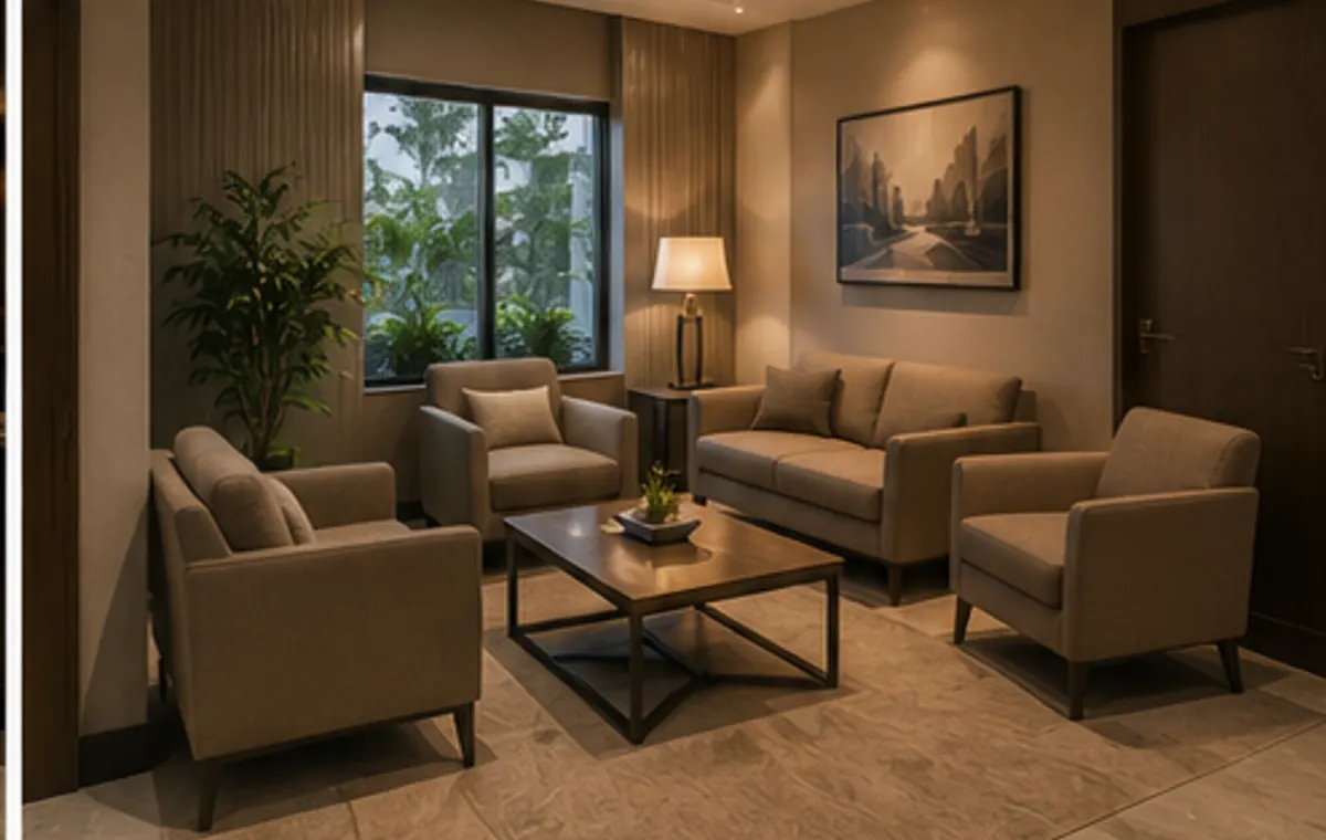 Lounge area with armchairs and coffee table